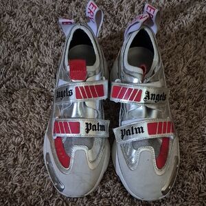 Palm Angels Kids Metallic Silver and Red Sneakers